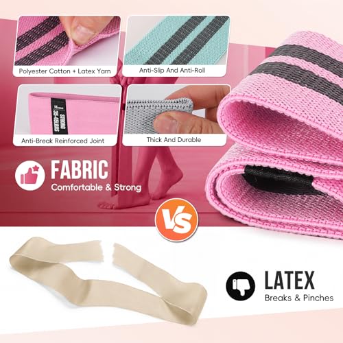 Fabric Resistance Band Set with Exercise Guide, 3 Levels for Hip and Glute | For women and men; 3 resistance levels with an exercise guide for legs, squats, yoga, fitness, and physical therapy - color: gray, pink, green