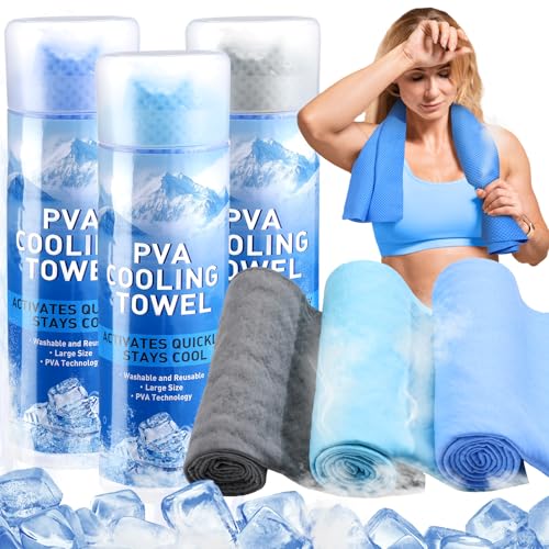 Peryiter 3 Packs PVA Cooling Towel Reusable Instant Cooling Neck Towel Breathable Soft Long Lasting Ice Sports Supplies for Running Hiking Swimming Golf(Blue, Light Blue, Gray) - color: Blue, Light Blue, Gray