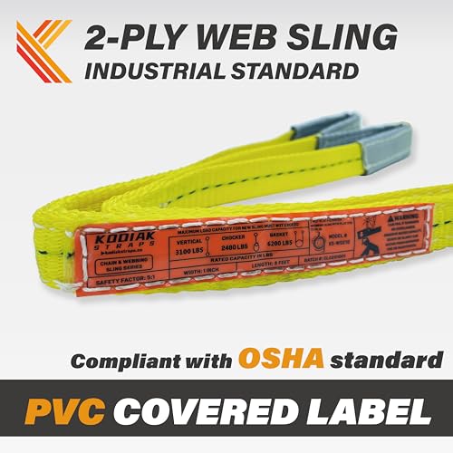 2-Ply Lifting Sling Straps 1”x 6ft - 3100lbs Vertical Capacity Heavy Duty Flat Eye Lift Sling, for Rigging Moving Towing Hoisting -1Pack - Kodiak Straps - color: 1 PACK, size: 1inch x 6ft