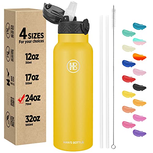 Han's Bottle Sports Water Bottle - 24 Oz, Straw Lid, Leak Proof, Vacuum Insulated Stainless Steel, Double Walled, Thermo Mug,Ginger - color: Ginger, size: 24 Ounces