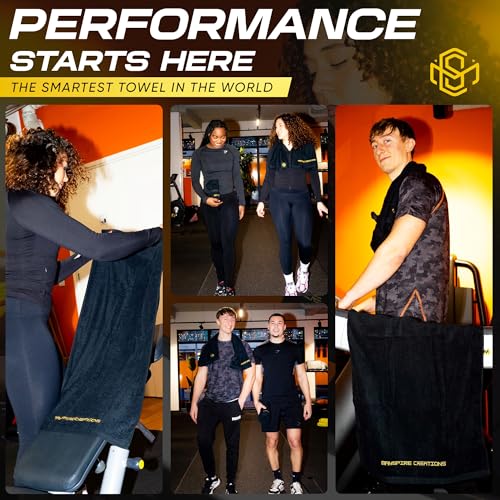 Magnetic Gym Towel – Non-Slip Workout Towel with Integrated N35 Magnets & Elastic Strap – 100% Cotton, Quick-Dry – Fitness Sweat Towel for Gym Equipment, Men & Women (37.4 x 19.7 in, Black)