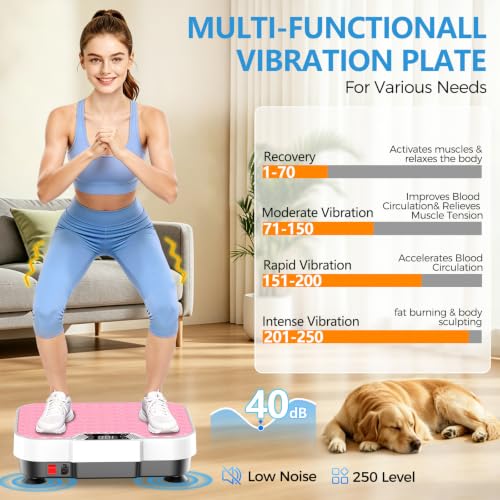 Vibration Plate Exercise Machine Vibration Plate for Lymphatic Drainage Weight Loss,Muscle Activation Fat Burner for Women Men,250 Speeds Shake Plate,Whole Body Exercise Equipment - color: Pink