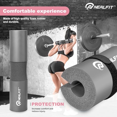 NEALFIT Barbell Pad Squat Pad for Squats—Squat Bar Pad—Great for Weightlifting,Lunges and Hip Thrusts—Foam Sponge Pad—Fit Standard and Olympic Bars Perfectly - color: Grey