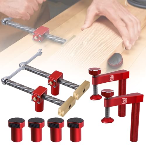 Bench Dogs Clamp Set, Woodworking Clamps with 4 Bench Dogs for 3/4 Inch (19mm) Workbench Dog Hole, Adjustable Dog Hole Clamp with 2 Ratchet Wrenches, Workbench Accessories for Woodworking Clamp - style: Bench Dog Clamp Set