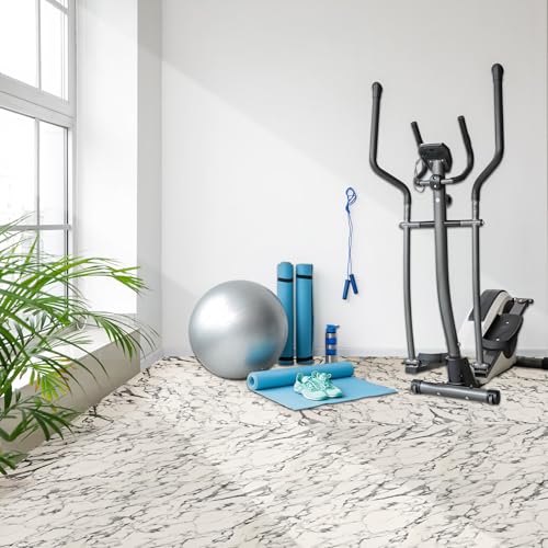 Sorbus 80 Sq. Ft. Wood Grain Floor Tiles Foam Mat EVA Interlocking Mats Tile 3/8-Inch Thick Flooring Wood Puzzle Exercise Mats w/Borders - Home Playroom Basement, Apartment, Trade Show, Baby, Dance - color: White Marble, size: 20 Pack