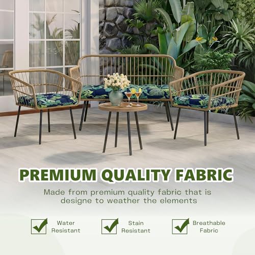 Wicker Chair Cushions Set, 2 U-Shaped Cushions & 1 Loveseat, Waterproof Outdoor Loveseat Cushion for Patio Furniture, Settee Bench Pad All Weather,Greenleaf - color: Greenleaf