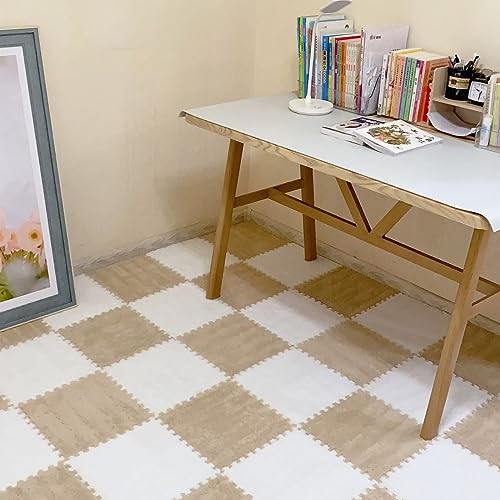 10pcs Plush Puzzle Foam Floor Mat, Soft Fluffy Interlocking Square Foam Tiles Area Rugs Carpet for Parlor Bedroom Decoration(11.8x11.8in, White & Apricot) - color: White & Apricot