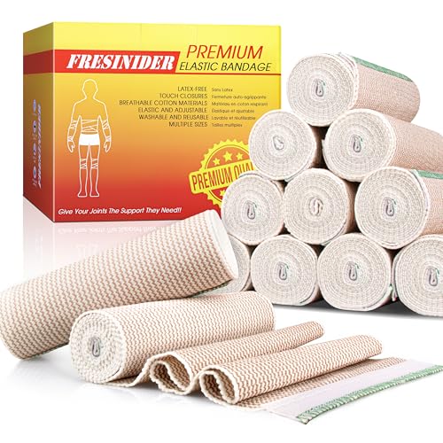 FRESINIDER Premium Elastic Bandage Wrap, 12 Pack 6" Cotton Latex Free Compression Bandage Wrap with Touch Closure at Both Ends, Support & First Aid for Sports, Medical, and Injury Recovery - color: 12 Pack X 6 Inches