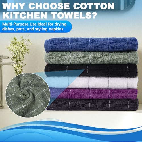 Wash Cloths 6 Pack 100% Cotton, Soft Absorbent Washcloths for Face & Body, Quick Dry Wash Cloths for Showering, Bathroom Towels, 6 Colors - color: Blue, Olive Green, Black, White, Purple, Dark Gray
