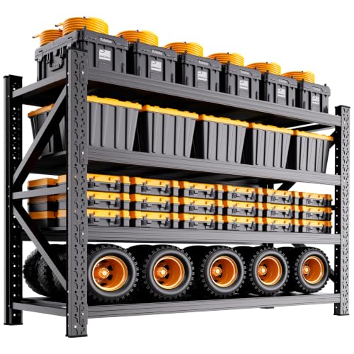 79" W Heavy Duty Metal Garage Shelving, 74" Hx79 Wx24 D, 4-Tier Adjustable Storage Shelves for Garage Storage, Industrial Metal Shelving & Shelves Organizer for Warehouse, Workshop & Home - size: 24"Dx79"Wx74"H