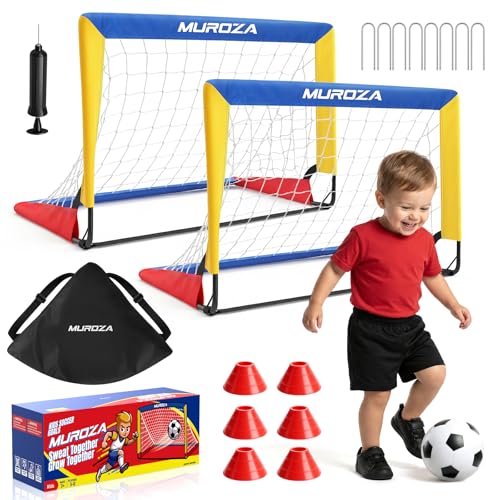 Kids Soccer Goal, Soccer Goals for Backyard Set | 2 Pack 2x1.5ft Portable Pop Up Soccer Nets with Ball and Cones, Soccer Training Set for Toddlers, Indoor & Outdoor Games - color: Red, Yellow, Blue
