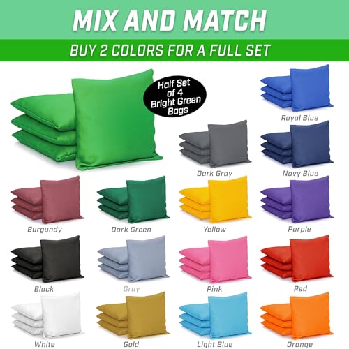 GoSports Classic Cornhole Bean Bags Set of 4-16 Colors Available - Regulation All Weather, Mix and Match - color: Bright Green