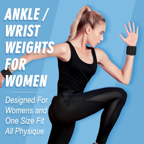 Wrist Weights, Adjustable Wrist Ankle Weights for Women, Wearable Arm & Leg Weights Set of 2(1 lb Each), Weighted Bangles for Walking, Yoga, Dance, Barre, Gym - color: Black