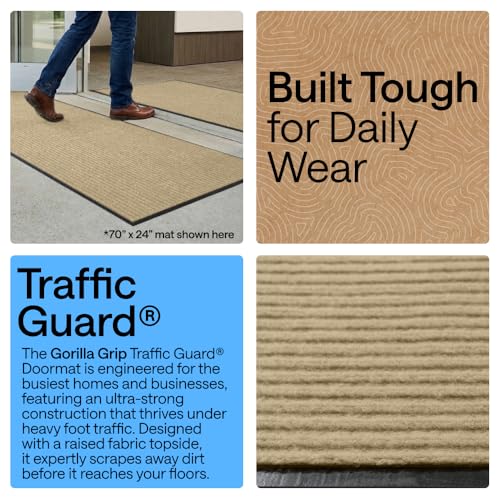 GORILLA GRIP Waterproof Traffic Guard Door Mat, Indoor and Outdoor Heavy Duty Entryway Mats, Strong Backing Commercial Utility Rugs, Office Hallway, Garage and Patio, Low Profile Runner, 29x17, Beige - color: Beige, size: 29" X 17"