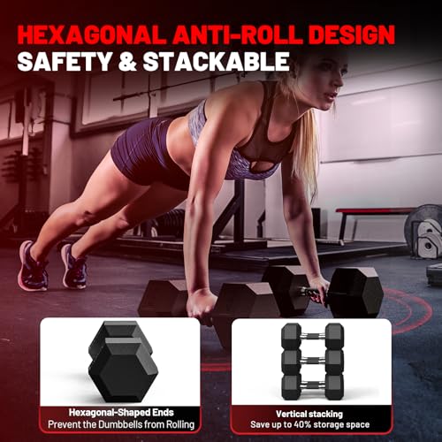 PAPABABE Hex Dumbbell Set 2.5-100lb, Rubber Grip Dumbbells, Home Gym | Complete & Durable Cast Iron Core Odorless Antiroll Hex Shape Ergonomic Versatile Home Gym Comfort Non-Slip Grip - size: 35 lb, Pair, style: Rubber Grip