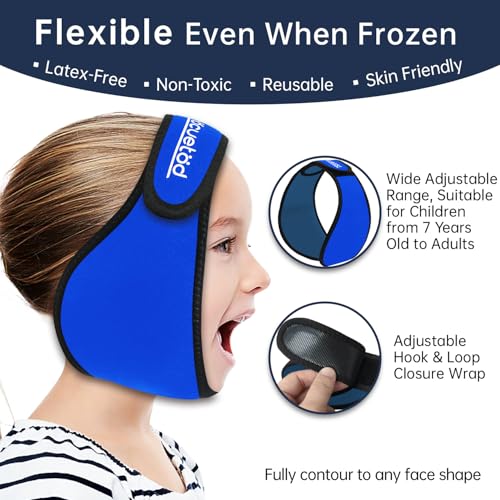 ZNÖCUETÖD Wisdom Teeth Ice Pack Face Head Wrap for Wisdom Teeth Removal Toothache Pain Relief, TMJ, Jaw Ice for Face Oral Surgery, Dental Implant with 4 Reusable Hot Cold Gel Packs (Royal Blue) - color: Royal Blue