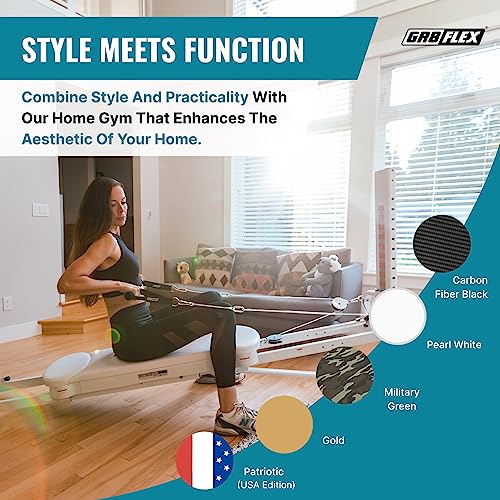 GR8FLEX Performance Gym for Total Over 100 Exercises, Multi-Functional Workout Machine, High Performance Strength Training, Cardio, and Full Body Fitness Equipment for Home Use - style: Patriotic Model + A Pair of Carbon Fiber Black Model Dumbbells