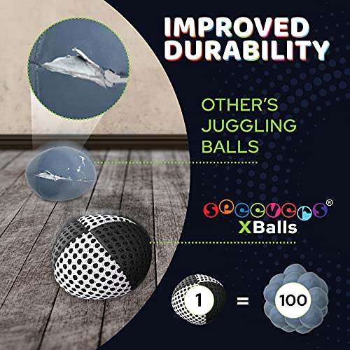 speevers Juggling Balls for Beginners and Professionals Set of 3, Juggling Bean Bags 14 Colors Available, 2 Layers of Net and Carry Case, Original Xballs Juggling Balls (Black - White, 4.2 oz) - color: Black - White, size: 4.2 oz