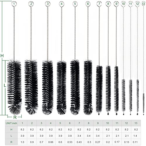 CiaraQ Bottle Cleaning Brushes, 8 Inch Nylon Tube Brush Set | Black Cleaner for Narrow Neck Bottles Cups with Hook, Set of 13pcs - color: Black, size: 8.0 Inch (13pcs)
