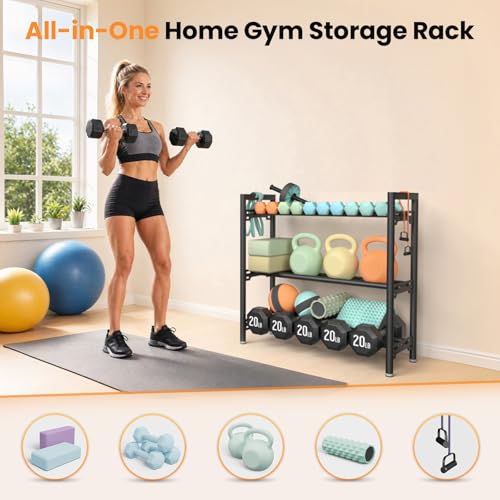 Upgraded Dumbbell Rack, 600LBS | 250LBS Heavy Duty Weight Rack for Home Gym, Weight Rack for Dumbbells & Kettlebells Organizer (Rack Only) - size: 3 Tier
