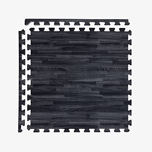 IncStores Premium Soft Wood Print Foam Flooring Tiles | Interlocking Foam Tiles for Home, Gym, Training and Yoga | 3/8 and 5/8 Inch - color: 5/8" - Black, size: 64 Sq Ft