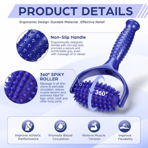 Lurrose Handheld Spiky Massage Ball Roller for Deep Tissue Myofascial Release, Fascia Release Tools for Neck, Back, Leg & Deep Tissue Massage, Massage Roller for Muscle Relief and Body Relaxation