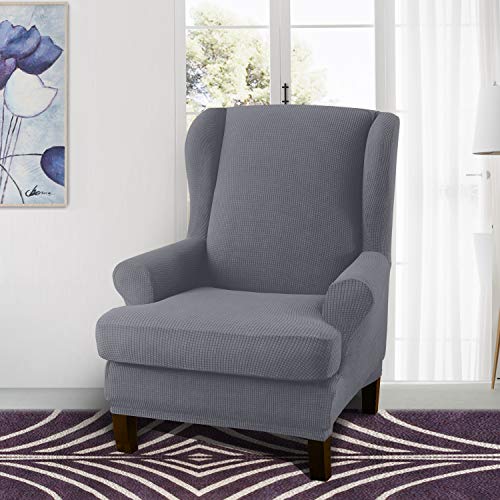 Granbest Premium Water Repellent Wingback Chair Cover 2-Piece High Stretch Jacquard Fabric Wing Back Chair Slipcovers (Wing Chair Cover, Light Gray) - color: Light Gray
