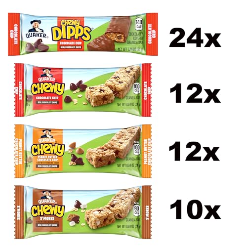 Quaker Chewy Granola Bars, Chewy & Dipps Variety Pack, (58 Bars), Whole Grains, No Artificial Flavors, No Added Colors - size: 58 Count (Pack of 1)