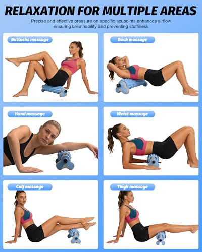 Foam Roller for Back, 3-Level Height Adjustment Deep Tissue Massage Tool | Spinal center groove, dual-zone textured nodes, hands-free bodyweight control, stable wide base, compact home storage design