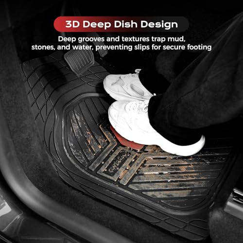Coverado Car Mats Full Set, All Weather Floor Mats for Cars, Waterproof Deep Dish Automotive Floor Mats with Anti-Slip Backing, Car Floor Mats Universal Trim-to-Fit for Most Cars Trucks, BlackRed - color: Deep-Black&Red