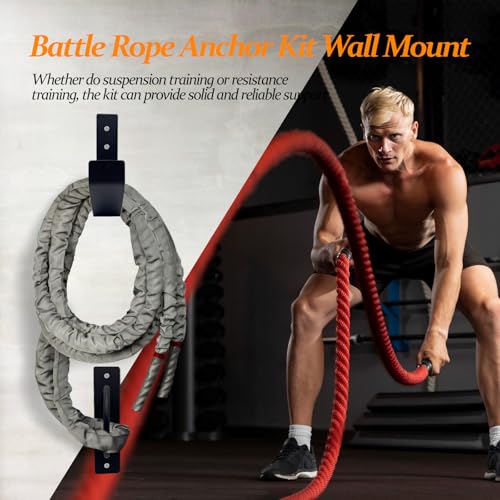 Heavy Duty Battle Rope Anchor Kit Wall Mount | Wall Anchor & Storage Hook for 30-50FT 1-2.5 Inch Battle Ropes, Multi-Functional Wall Bracket for Home Commercial Gym Garage - size: Large