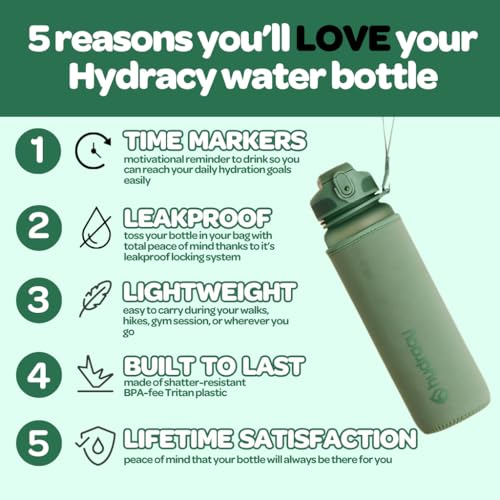 Hydracy Motivational Water Bottle with Time Marker & Fruit Infuser 32 oz | BPA-Free Tritan, Leakproof Flip-Top Lid,No-Sweat Sleeve,Carry Strap,Daily Intake Tracking for Gym,Sports,Outdoors - color: Moonlight Green, size: 32 Ounces