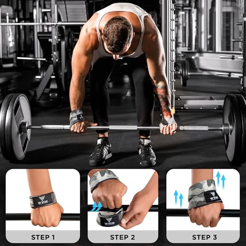 WYOX Figure 8 Lifting Wrist Straps for Weightlifting – Heavy Duty Padded Neoprene Wrist Support, Powerlifting & Strength Training Lift Straps for Deadlifts, Pull Ups, Rows, Shrugs, Gym Training Hand Grip Support for Bodybuilding - color: Camo, size: Stand