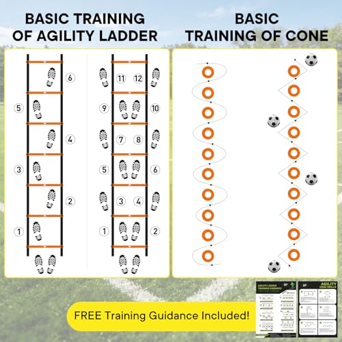 Agility Ladder Speed Training Equipment Set, 4 Adjustable Hurdles | 20 ft Ladder, 12 Cones, Jump Rope, Resistance Parachute, Soccer, Basketball, Football Practice Equipment for Youth, Adults - color: Orange, size: 17.17"*5.71"*13.31"