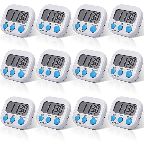 Weewooday 12 Pcs Digital Kitchen Magnetic Timer Bulk Classroom Count up Countdown Egg Timer Cute Desk Stopwatch for Back to School Teacher Kids Cooking Office(White,Stylish Style) - color: White, style: Stylish Style