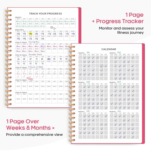 Fitness Workout Journal for Women & Men, A5(5.5" x 8.2") Workout Log Book Planner for Tracking, Progress, and Achieving Your Wellness Goals-Berry Pink - color: i.Berry Pink