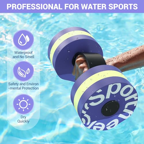 Sportneer Aquatic Exercise Equipment Water Aerobics Combo Set Includes High Density Water Weights Dumbbell Aqua Belt Water Ankle Weights for Pool Exercise Aquatic Therapy Pool Fitness Water Exercise - color: Purple, style: Aqua Fitness Set with 2lb Ankle
