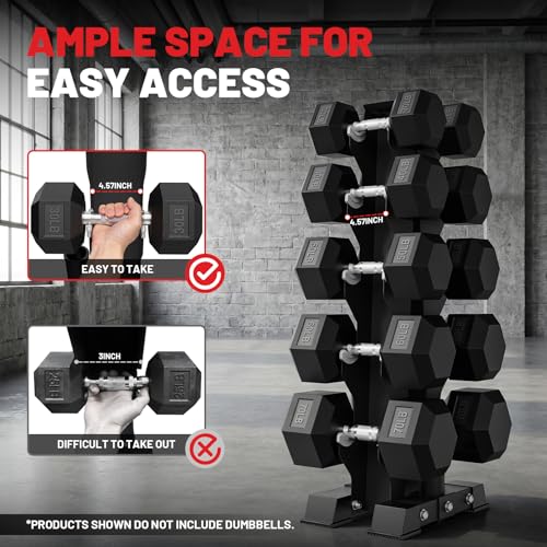 Hex Dumbbell Sets with Rack, 85-560lb Dumbbell Weight Set & Storage Rack | PAPABABE Dumbbell Set with Stand, Rubber Dumbbell Weight Set, Multiple Options Hand Weight for Strength Training - size: 16.5" (L) x 10.7" (W) x 39.57" (H)