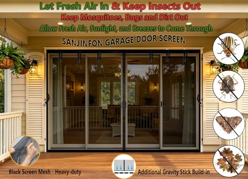 Magnetic Garage Door Screen 12x7 FT for 1 Car Garage, 12x7FT Fiberglass Screen Door, Heavy Duty Privacy Garage Net Screen, Hands-Free with 8 Roll Up Straps for Patio, Outdoor, Gym, Sun House Porch - size: 12x7ft