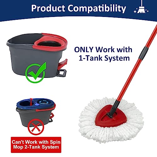 Mop Replace Heads Mop Handle and Base Replacement for O Cedar EasyWring 1-Tank Spin Mop System, 2 Microfiber Mops Refills, 4-Section Iron Mop Handle 30-58Inch and 1 Mopping Heads Cover Set (No Bucket) - color: 1 Sets Mop Handle + 2 White Heads + 1 Base