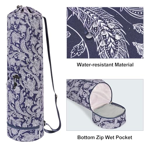 sportsnew Yoga Mat Bag with Water Bottle Pocket & Wet Pocket for Women | Yoga mat carrier fits 1/8"-3/8" yoga mats, quick-access multi-pocket organization, lightweight for gym, Pilates & studio - color: Phoenix Feather, size: Medium