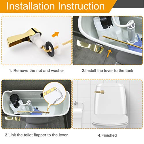 Hibbent Universal Metal Front Mount Toilet Handle Replacement Kit | Shinny Gold Solid Brass Toilet Flush Tank Lever, Stainless Steel Flapper Chains for Most Toilet Tanks - color: Polished Brass, style: Upgraded Front Mount