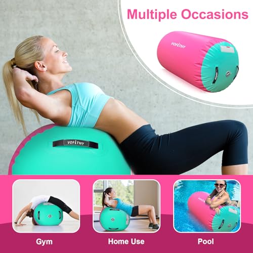 VOFiTNY Gymnastics Tumbling Equipment Air Barrel Inflatable Octagon Tumbler Roller Back-bend Trainer Cheerleading Without Pump - color: Pink/Mint nopump, size: 2.6'L x 1.55'D