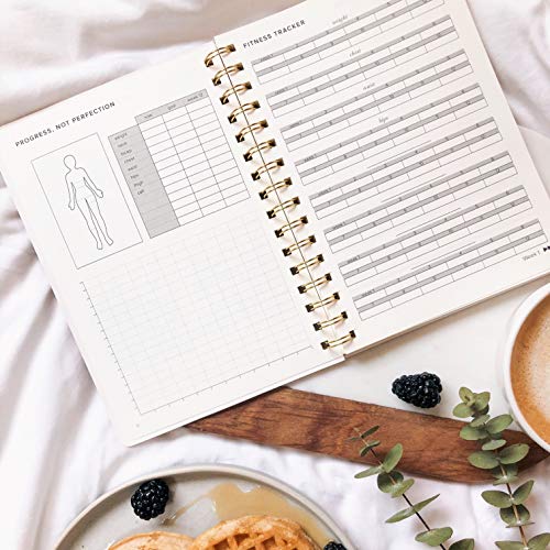 Kunitsa Co. Food and Exercise Journal for Women - Track Meals, Nutrition, and Weight Loss, 90 Days, Walnut Brown, 8.5 x 6 Inches - color: walnut brown