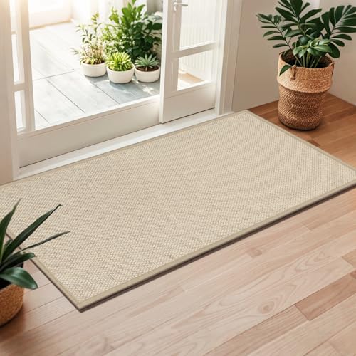 LEKEEPGO Door Mat 24"x47", Non Slip Door Mat Indoor Entrance, Rubber Backing Front Indoor Door mats Washable Absorbent Low-Profile Doomat Entryway Entry Resist Dirt Inside Door Mats, Khaki - color: Khaki, size: 1'11" X 3'11" (Rectangular)