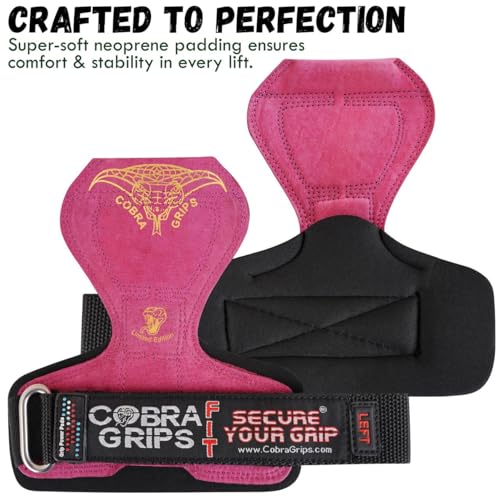 Cobra Grips Weight Lifting Gloves with Adjustable Neoprene Padded Wrist Wraps - Heavy Duty Alternative to Power Lifting Hooks for Deadlifts - color: FIT Red Leather, size: 4.25 - 7.0"
