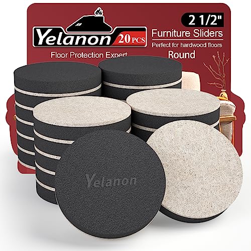 Yelanon Furniture Sliders, 20 pcs-2 1/2” Round Self-Adhesive Furniture Sliders for Hardwoods Floors, Heavy Duty Movers Sliders, Reusable Furniture Moving Pads, Floor Protectors for Carpet - size: 20pcs 2.5"