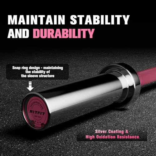RitFit Barbell Weight Set - 4/6FT Olympic Barbell with Weight Plates (55-115LB Total) - Weightlifting Equipment for Squats, Curls, Deadlifts, Presses, Hip Thrusts - color: Pink, size: 4FT With 85LB Plates