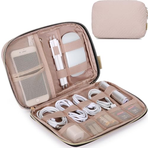 BAGSMART Large Electronics Travel Organizer Case for Women, Pink | Travel Essentials, Cord Organizer, Cable Organizer Bag, Travel Accessories for Women - color: A-Pink