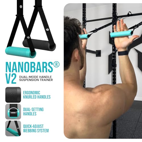 Kensui NanoBars V2 - Portable Suspension Trainer, 600 lb Max Load | Stable and rotating handle modes support pull ups, rows, dips, curls and full body training with natural wrist movement.